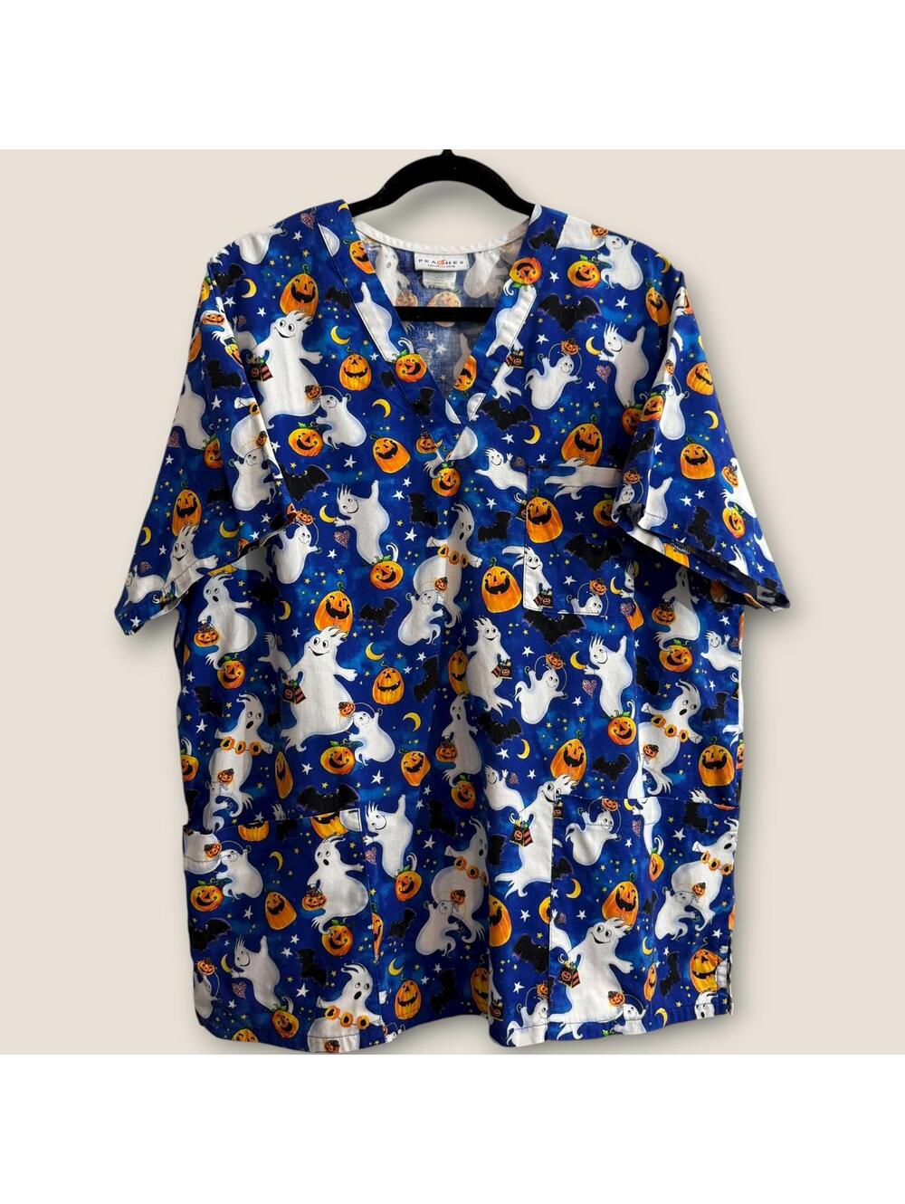 Peaches Uniform Women's Scrub Top Size XL Halloween V-Neck